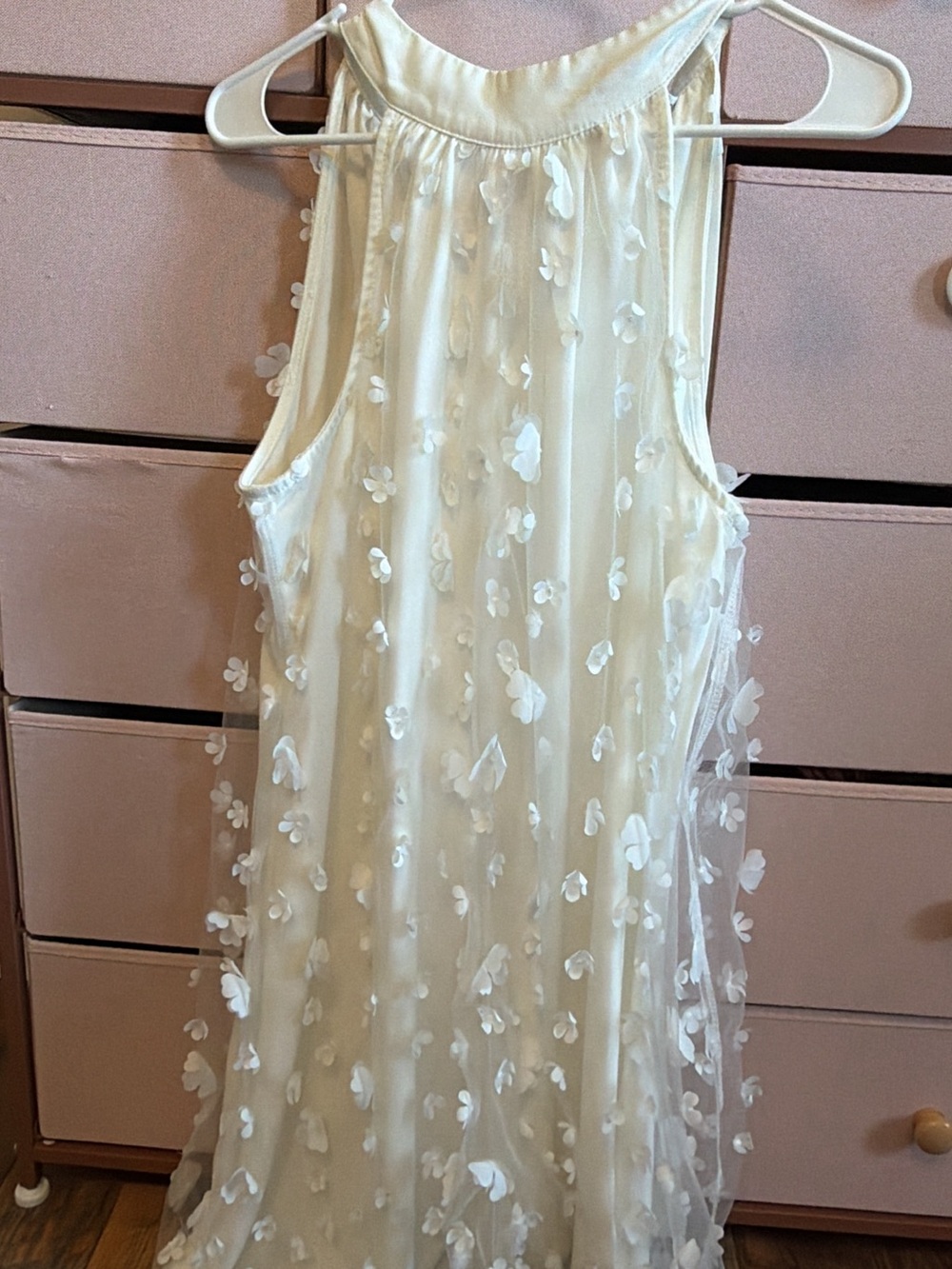 Girls Cream Floral Applique A-Line Dress